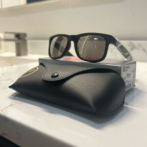 CUSTOM: Ray-Ban Rubber Black Sunglasses w/Lt. Brown Mirror Lenses. Size 51